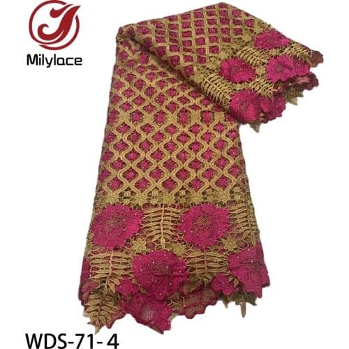 Hign Quality Guipure Lace Fabric with Stones Embriodered African Lace Fabric Wedding Lace Dress Fabric 5 Yards Per Lot WDS-71