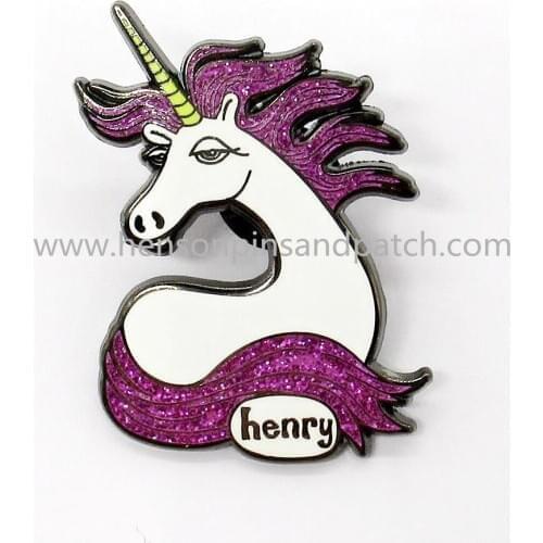 Customized unicorn hard enamel animal pin metal purple glitter horse pin badge