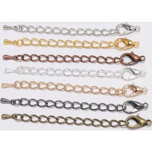 20pcs/lot 50 70mm Tone Extended Extension Tail Chain Lobster Clasps Connector For DIY Jewelry Making Findings Bracelet Wholesale