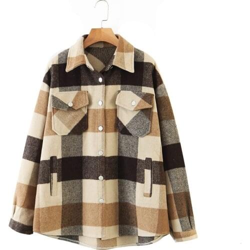 Fashion High Street Plaid Jacket Women Coat 2020 Autumn Vintage Stylish Pockets Oversized Jacket Coat Casual Warm Chic Tops S158