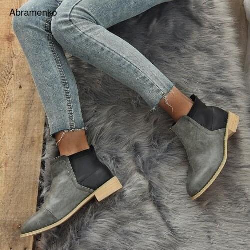 Boots Woman Thick Heel Boots Shoes Martin Boots Women Chunky Ankle Colorblock Leather Boot High Heel Pointed Toe Plus Size 35-43