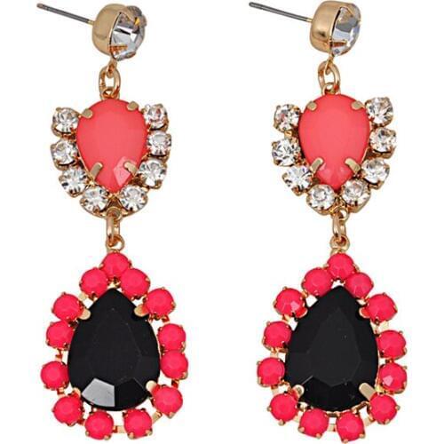High quality pink red statement earrings luxury shining crystal long pendant earrings fashion accessories jewelry women gift