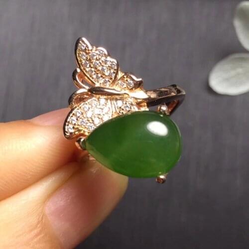 Fine Jewelry Real 925 Steling Silver s925 Platinum 100% Natural Burmes Jade Gemstone Rings Female Rings Christmas Gift for Women