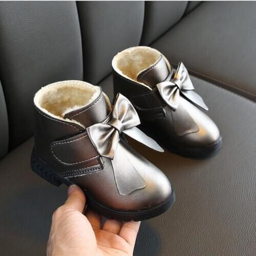 Girl Winter low Boots Fashion Dress Shoes With Fur Kids Snow Boots Girls Bow Tie Fashion Boots Children Warm Boots