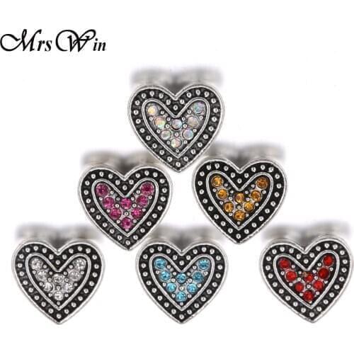 10pcs/lot Wholesale 12mm Metal Snap Jewelry Rhinestone Love Heart Snap Buttons Fit Snap Bracelet for Mother Daughter Love