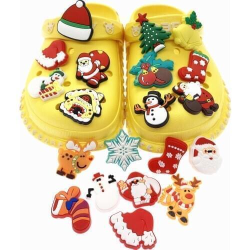 10PCS New Arrival Christmas Series Shoes Charms Cartoon Elk Shoe Decor Santa Claus PVC Croc Jibz Buckle X-mas Gifts Accessories