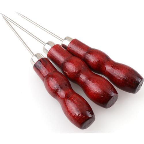 2Pcs/set Redwood Gourd Canvas Leather Sewing Shoes Wood Handle Tool Awl Hand Stitching Taper Needle Tool Craft Sewing Supplies