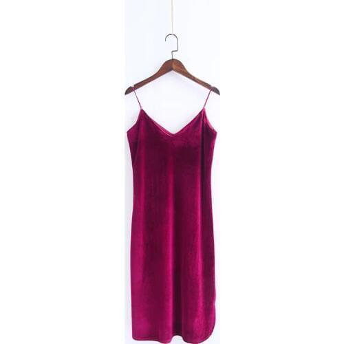 2018 Spring Fashion European Style Sexy Velvet Thin Elastic Side Slit Women Long Slip Dress LQ0012