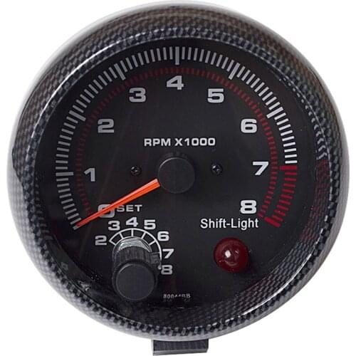 3.75" Car Universal carbon fibre Tachometer Gauge White Inter Shift light 0-8000 RPM