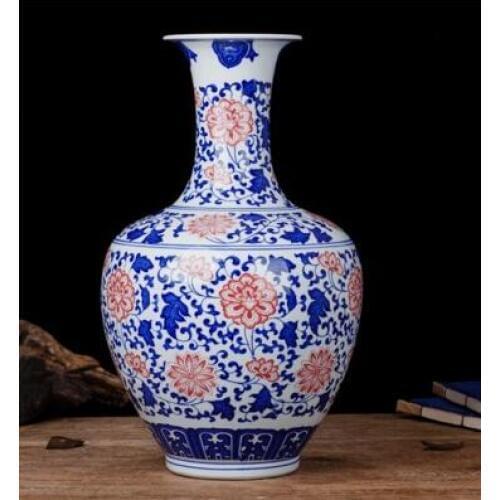 Antique style chinese blue and white porcelain vase large floor vase