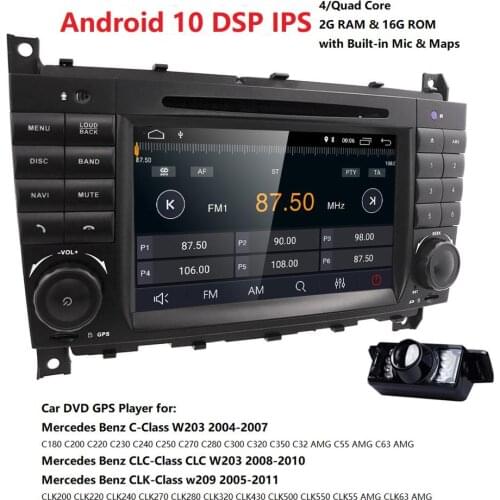 2DIN Android 10 2GB 16GB Car Auto Radio for Mercedes Benz C-Class W203 2004-2007 CLC W203 2008-2010 W209 Navigation Rear Camera