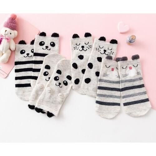 Caramella 4Pairs Spring/Autumn Baby Cotton Socks Boys Girls Infant Toddler 3D Cartoon Animal Ankle Socks Asymmetry Anti-slip