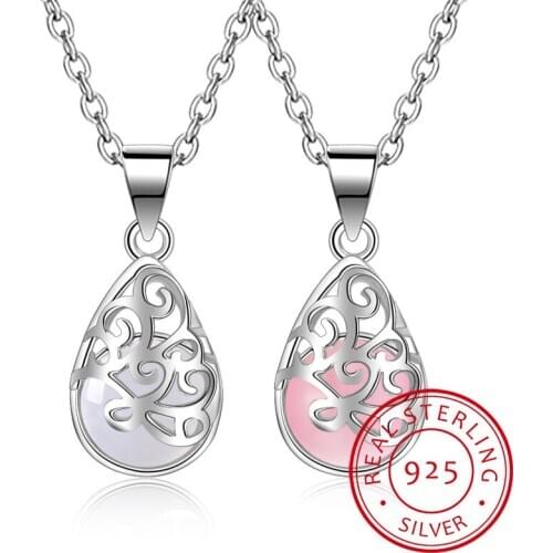 925 Sterling Silver Necklace Love Angle Tear Moonlight Opal Pendant Necklace For Women Gift 45cm Link Chain choker S-N83