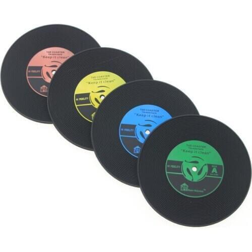 Coaster Retro CD Black Rubber Mats Pads Vintage Record Coasters Keep It Clean Hot Selling High Quality LX1256