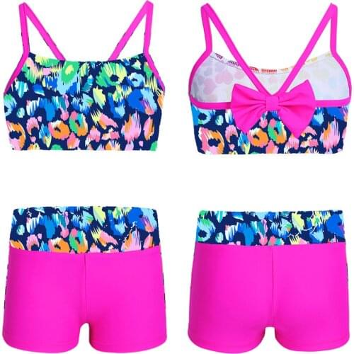 Kids Sports Dancewear Sets Floral Printed Sleeveless Tanks Top Ballet Dance Gym Workout Vest with Bottoms Shorts Girl Clothes
