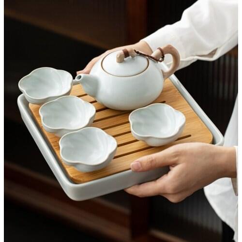 Chinese Japanese Tea Set Kung Fu Creative Tea Cup Ceramic Flower Tea Set Office Travel Jogo De Xicaras Porcelain Teaware EF60CJ