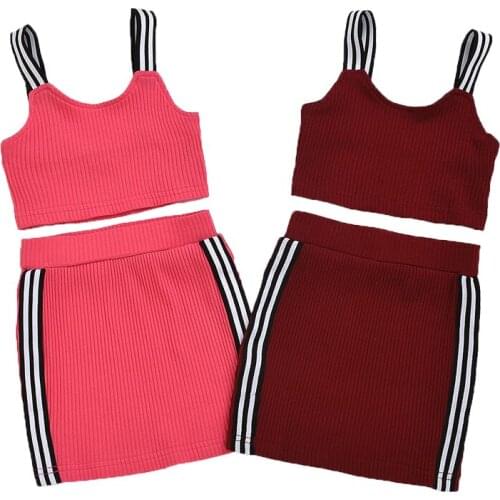 Girls Clothes Sets Summer Kid Toddler Sleeveless Crop Top Letter Patchwork Skirts Outfit Set Baby Fashion Cotton Clothes1-6Y