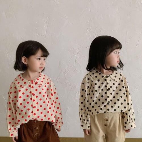 Korean childrens shirt Polka Dot Baby collar childrens long sleeve cotton Dot Shirt spring and autumn baby top