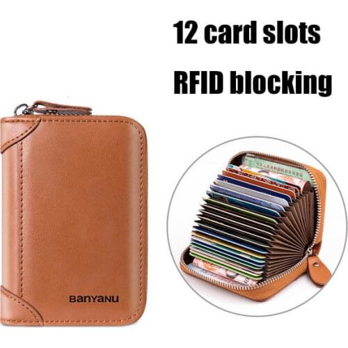 Genuine Leather Credit Card Holder Coin Purse Wallet Female RFID Short Zipper 20 Card Slots Wallets for Women Fashion
