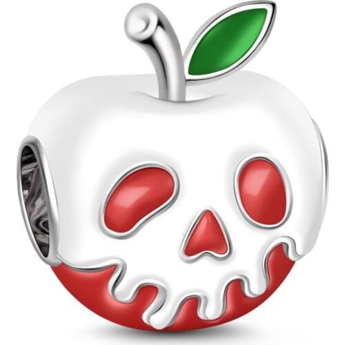 Red Apple with Green Leaf Charm Bead fit Bracelets Bangles Skull Gothic Jewelry Wholesale Christmas Halloween Gift