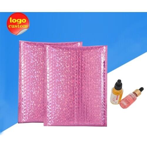 Laser Pink Rose Gold Metallic Foil Bubble Padded Bag Mailing Holographic Envelope Lipgloss Packaging Lash Cosmetic Gift Express