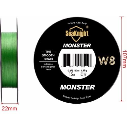 Best nwe MONSTER W8 150M Braided Fishing Line 8 Strands Weaves Super Thin 0.8# PE Multifilament Floating Line 15LB 6.8KG 0.14mm