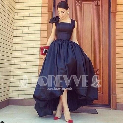 Fashion Black Satin Prom Dress 2019 High Low Slim Cut Formal Prom Dresses Party Gowns Vestidos De Fiesta Curto Abendkleider