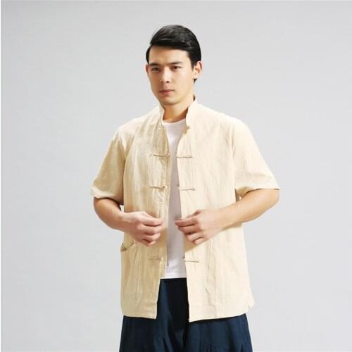 Men Summer New Chinese Traditional Clothes Vintage Solid Color Buttons Tang Suit Tops 2021 Male Casual Loose Breathable Shirt