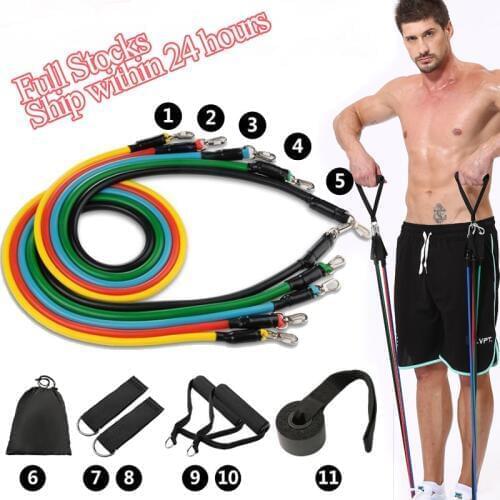 11Pcs Resistance Bands Set Crossfit Stretch Training Yoga Exercise Fitness Band Rubber Expander Tubes Home Gym Pilates Pull Rope