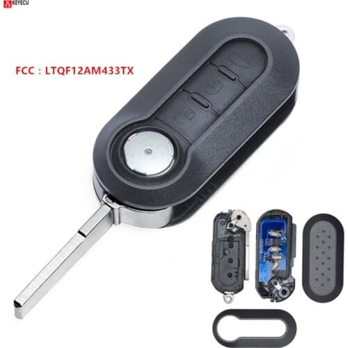 Keyecu New Replacement Remote Car Key Fob 3 Button 433MHz for Fiat 500 500L 2012 2013 2014 2015 FCC:LTQF12AM433TX