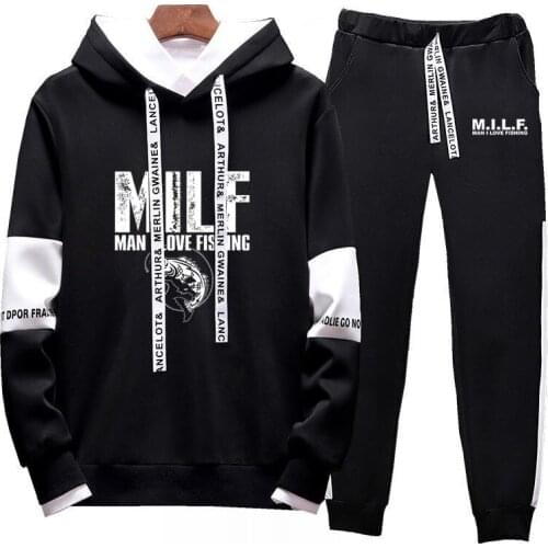 2021 New Casual Milf Man I Love Fishing Printing Sports Hoodie + Pants 2 Two-Piece Spring and Autumn Hooded Sportswear Suit
