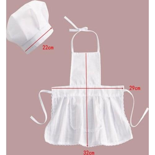 New Cute Chef Apron&Hat For Kids Costumes Cotton Blended Chef Baby White Cook Costume Photos Photography Prop Newborn Hat Apron