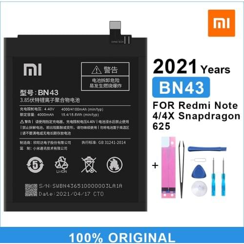 Xiao Mi Phone Battery BN43 For Xiaomi Redmi Note 4X / Note 4 Global Snapdragon 625 Replacement Battery 4000mAh With Free Tools