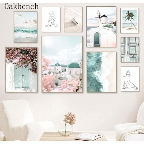 Beach Canvas Painting Architecture Poster Palm Tree Art Prints Nordic Posters Natural Landscape Wall Pictures Living Room Decor