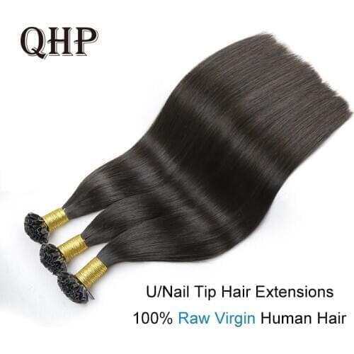 QHP Capsules U /Nail Tip Hair Extensions 100% Raw Virgin Human Hair Stick Pre Bonded Straight Hair 50pc 1g/pc