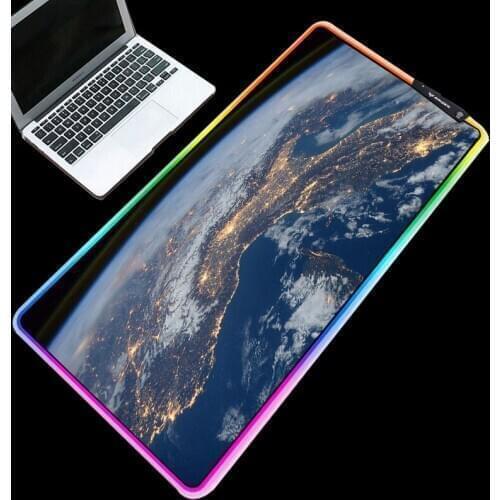 RGB Mouse Pads Glowing Desktop Durable Blackground Desk Pad Golden Earth Surface Picture 7 Colors Keyboard Mice Pad for Gamer
