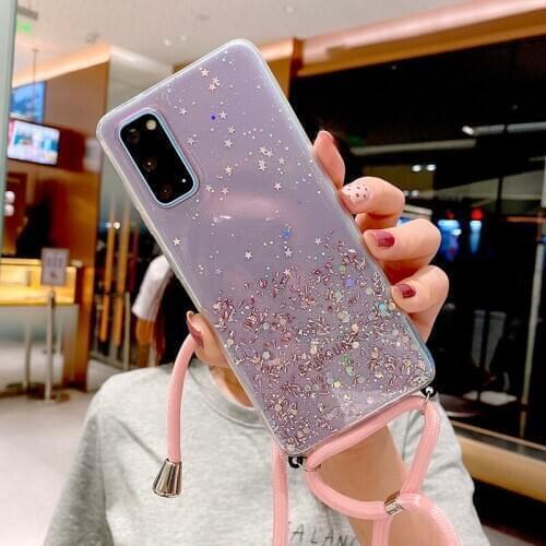 With Neck Strap Rope Cord Clear Glitter Phone Case For samsun S20 S 10 8 9 PLUS NOTE 20 A 8 2018 6 7Necklace Silicone Shockproof