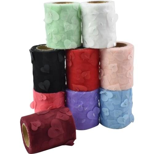 HSDRibbon 80MM Colorful dimensional Love printed Pattern organza Mesh Fabric Ribbon