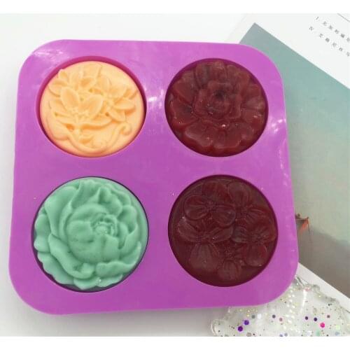 2 Pcs/Set 4 Cavities Silicone Flowers Soap Mold Handmade Cake Chocolate Mooncake Making Tray DIY Soap Making Supplies