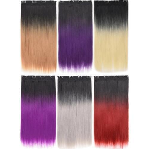 Ombre Long Straight Clip in one Piece Synthetic Hair Extension 4 Clips False Blonde Hair Brown Black Hair Pieces for Women