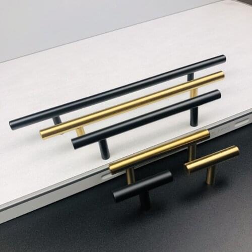 Modern Brushed Gold Black Straight Cupboard Handles Knobs Stainless Steel Brushed Black Gold Kitchen Door Handles Cabinet Pull