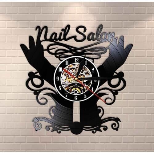 Beauty Studio Contemporary Deco Wall Clock Nail Salon Vinyl Record Quartz Wall Clock Polish Manicure Custom Clock Wall Watch