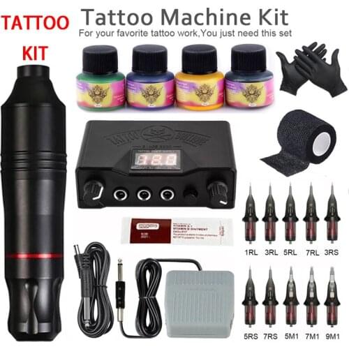 Tattoo Machine Kits Tattoo Rotary Pen Machine Set Permanent Makeup With Cartridges Needles Body Art Tools For Beginners Artist