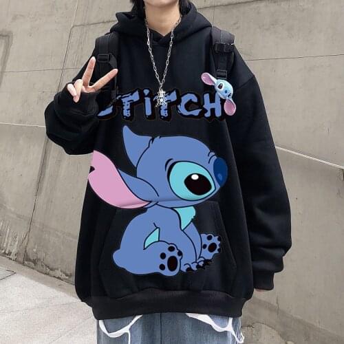 Disney Stitch Hoodies Couple before and after printing Cute Kawaii Casua Kawaii Casual Tops Print Hooded Sweatshirt Long Sleeves