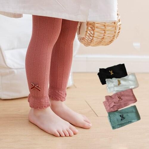 Spring autumn Vertical stripes legging for Baby girls cotton Ruffled trousers kids lovely bow infant children lace Pantyhose