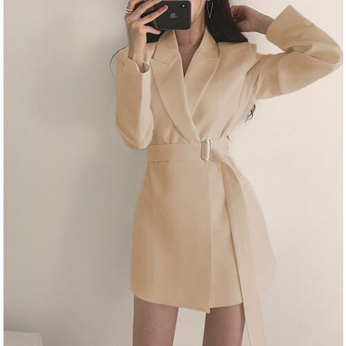 Women Autumn Winter Blazers and Jackets Korean Casual Lace Up Blazer Long Suit Formal Black Long Sleeve Office Ladies Suit 2019