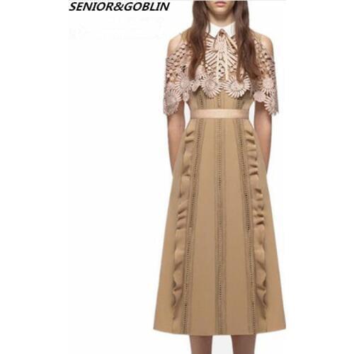 2019 High quality newest cloak sleeve women Runway Long dress black lace women summer dresses