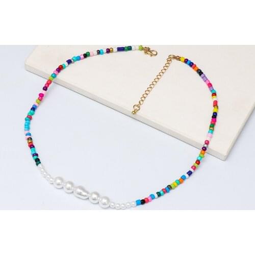 Wholesale Boho Big Pearl Necklace Colorful Resin Cute Neck Chain Statement Streetwear Beaded Necklace For Women 2021