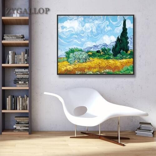 ZYGALLOP Van Gogh Cypresses In The Wheatfield Print Canvas Poster Wall Art Famous Oil Painting Artwork Replica Home Decor Quadro