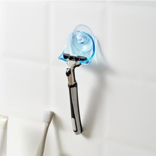 1piece/lot Plastic Super Suction Cup Razor Rack Clear Blue Bathroom Razor Holder Suction Cup Shaver Storage Rack RD870734